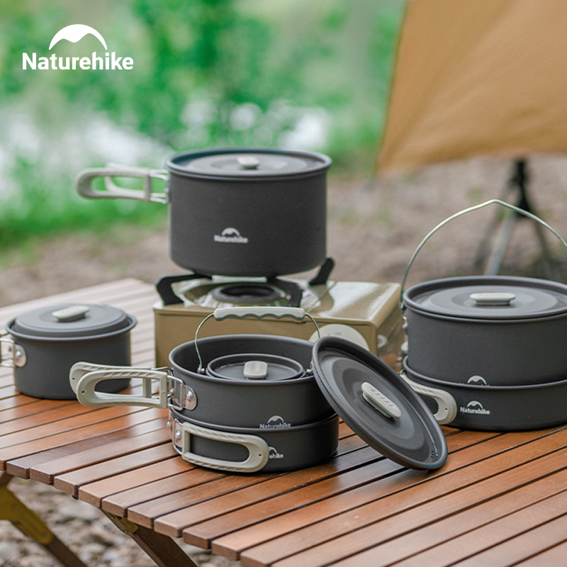 Quechua Camping Cooking Set - Naturehike キャンプ調理器具キット アウトドアクッキング 超軽量アルミポット ケトル テーブルウェアセット