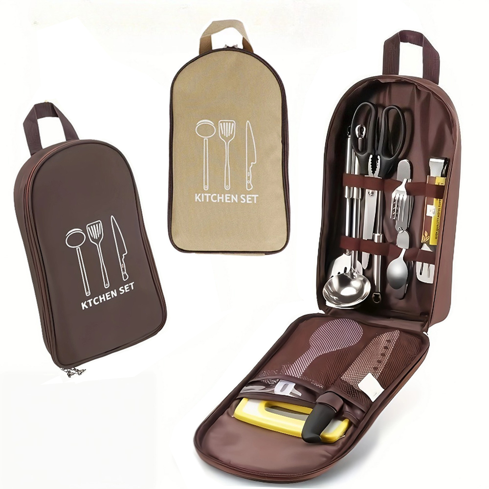 Camping Cooking Utensils Storage - ポータブルアウトドアクックバッグ キャンプ収納バッグ ポータブルトラベル用品バッグ ピクニックバッグ 調理器具オーガナイザー (食器なし)