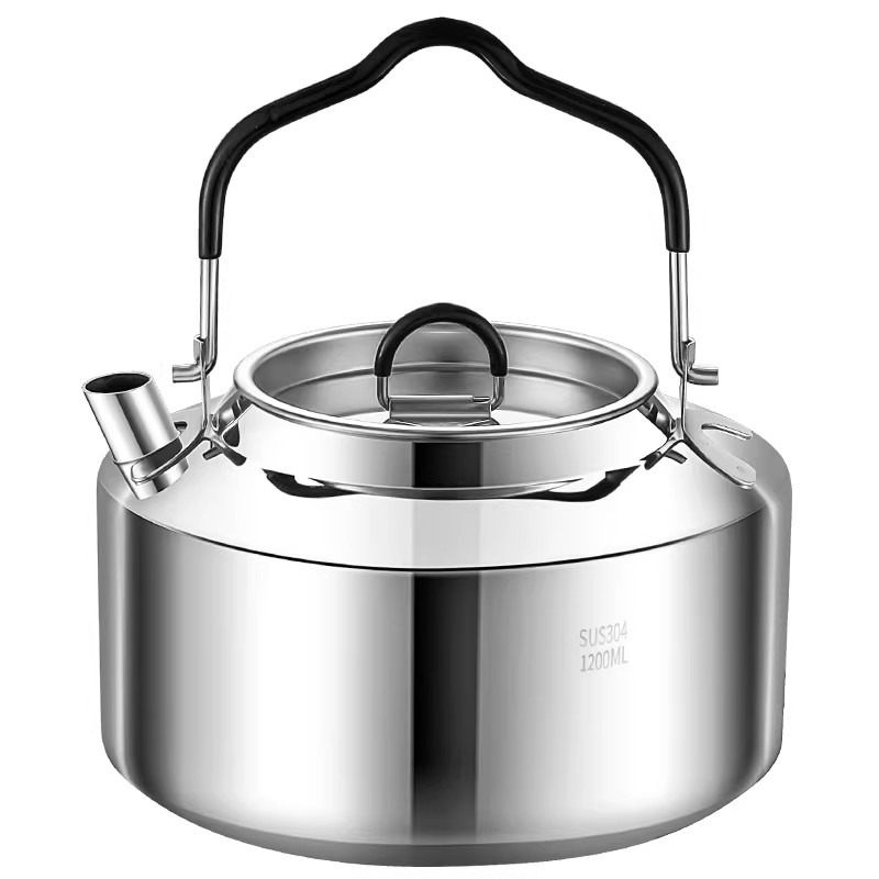 Camping Cooking Kettle - 食品グレードの304ステンレス製、持ち運び可能なキャンプ用ケトル。屋外での焚き火調理に最適な小型ティーポット。