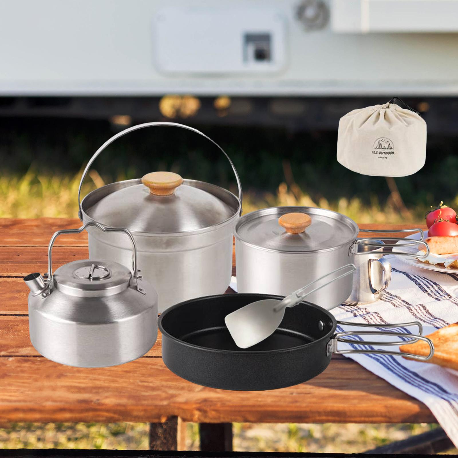 Camping Cooking Kettle - キャンプ調理器具 クックギア ポータブル ノンスティックフライパン、ティーポット、ケトル 折りたたみハンドル ハイキング