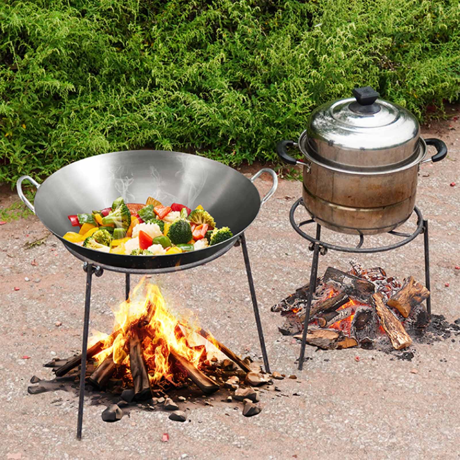 Camping Cooking Essentials - キャンプファイヤー三脚折りたたみグリルスタンドポータブルポットホルダーキャンプ必需品やピクニック用の調理アクセサリー