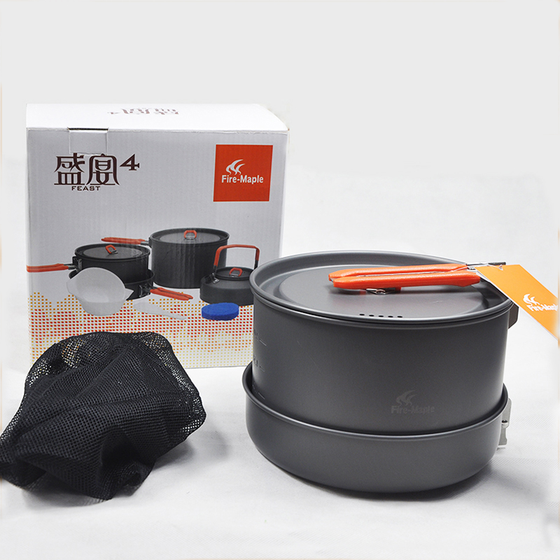 Camping Cooking Set For 4 - ファイヤーメープル 4-5人用調理器具セット、2ポットフライパンティーポット、アウトドアキャンプハイキングピクニッククッキングセット、ポットキットフィースト4