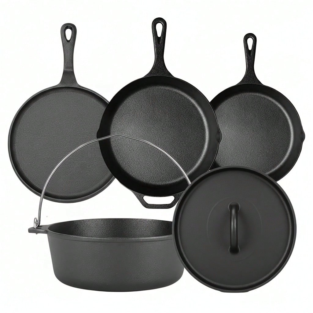 Camping Cooking Set For 4 - PACILACK 鉄製鍋フライパンセット、4点セット（スキレット、グリドル、ダッチオーブン付き）、BBQやアウトドア料理に最適なキャンプ必需品 sh260818103571556071508