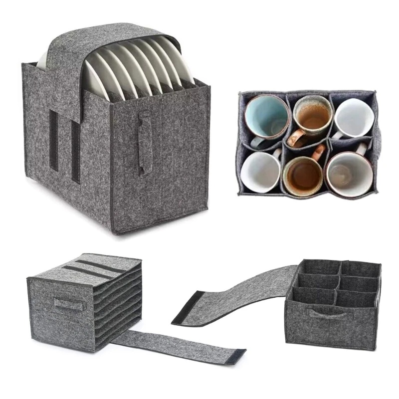 Camping Cooking Utensil Holder - フェルトプレート皿カップ収納袋ホルダー厚みのあるキャンプ食器容器キャンピングカーキッチン食器棚層状組織