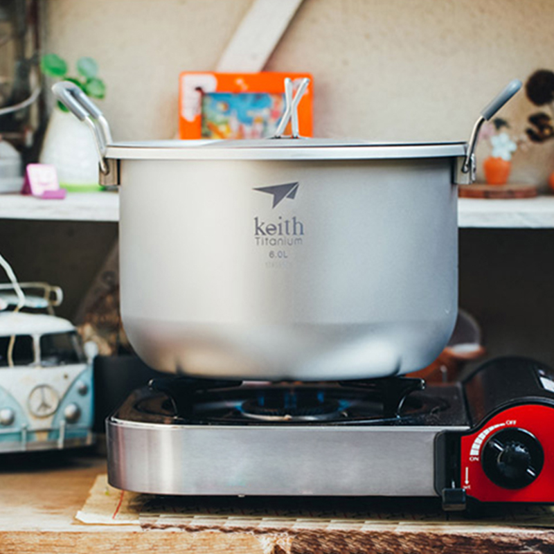 Camping Cooking Unit - キース-キャンプ用調理セット、チタン調理器具、鍋、6l、静菌性食器、屋外、ハイキング、旅行、ピクニック用チタン鍋