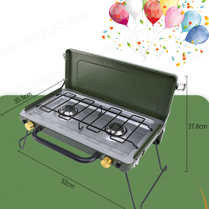 Camping Double Cooking Stove - 携帯用ダブルバーナーカセットガスコンロ、ピクニックや野外料理に最適なアウトドア用バーベキューコンロ。