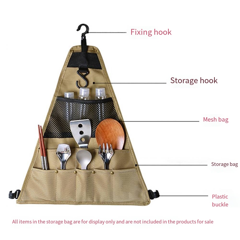 Camping Cooking Utensils Storage - ピクニック用食器、キャンプ用、屋外用収納バッグ、持ち運び可能な調理器具、バーベキュー用収納、吊り下げ式バッグ、三角形