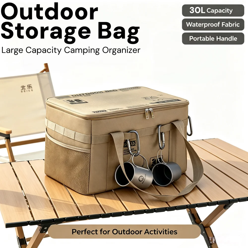 Camping Cooking Cupboard - 30L大容量キャンプ用調理器具収納バッグ 防水アウトドアキャンプキッチンオーガナイザー ピクニックキャリーバッグ ストーブ、鍋、フライパン用
