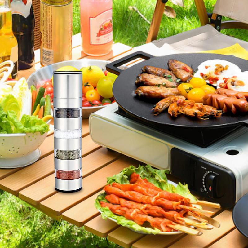 Camping Cooking Set For 4 - 旅行用調味料容器 ペッパーグラインダー 4-in-1 ポータブル塩とコショウの容器セット アウトドア 調理