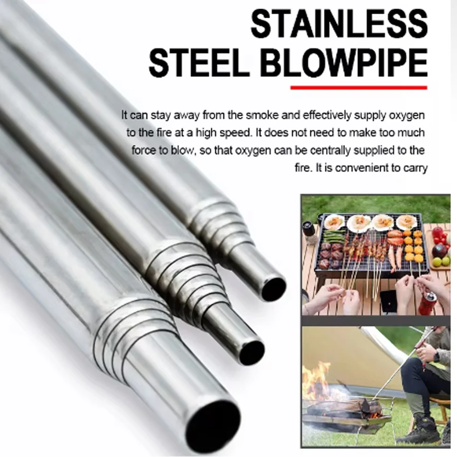 Camping Cooking Gadgets - ステンレス製ブローパイプ ポケットベローズ 折りたたみ式エアブロースティック キャンプファイヤー用火起こしツール アウトドア ブッシュクラフト