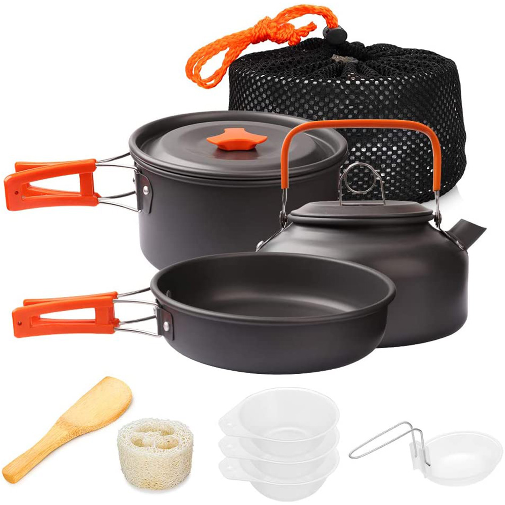 Camping Cooking Set For 4 - 1 ピース/1 セットキャンプ調理器具キット屋外調理セットアルミ機器屋外ポット旅行食器キッチンハイキングピクニックバーベキュー