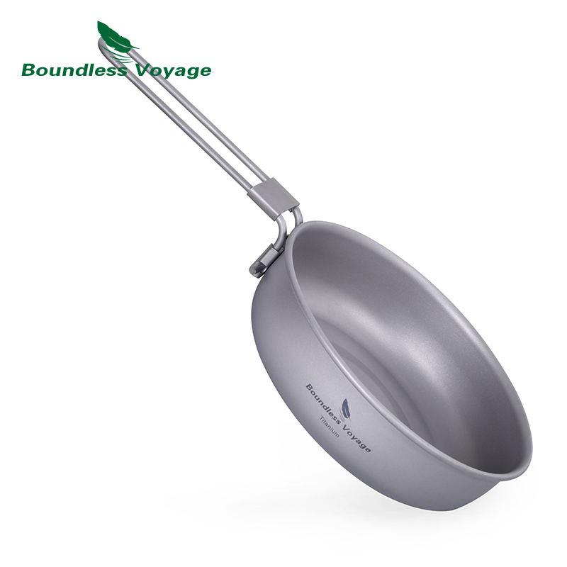 Camping Cooking Survival - 折りたたみ式ハンドル付き超軽量チタンフライパン,屋外キャンプフライパン,皿,ti15170b