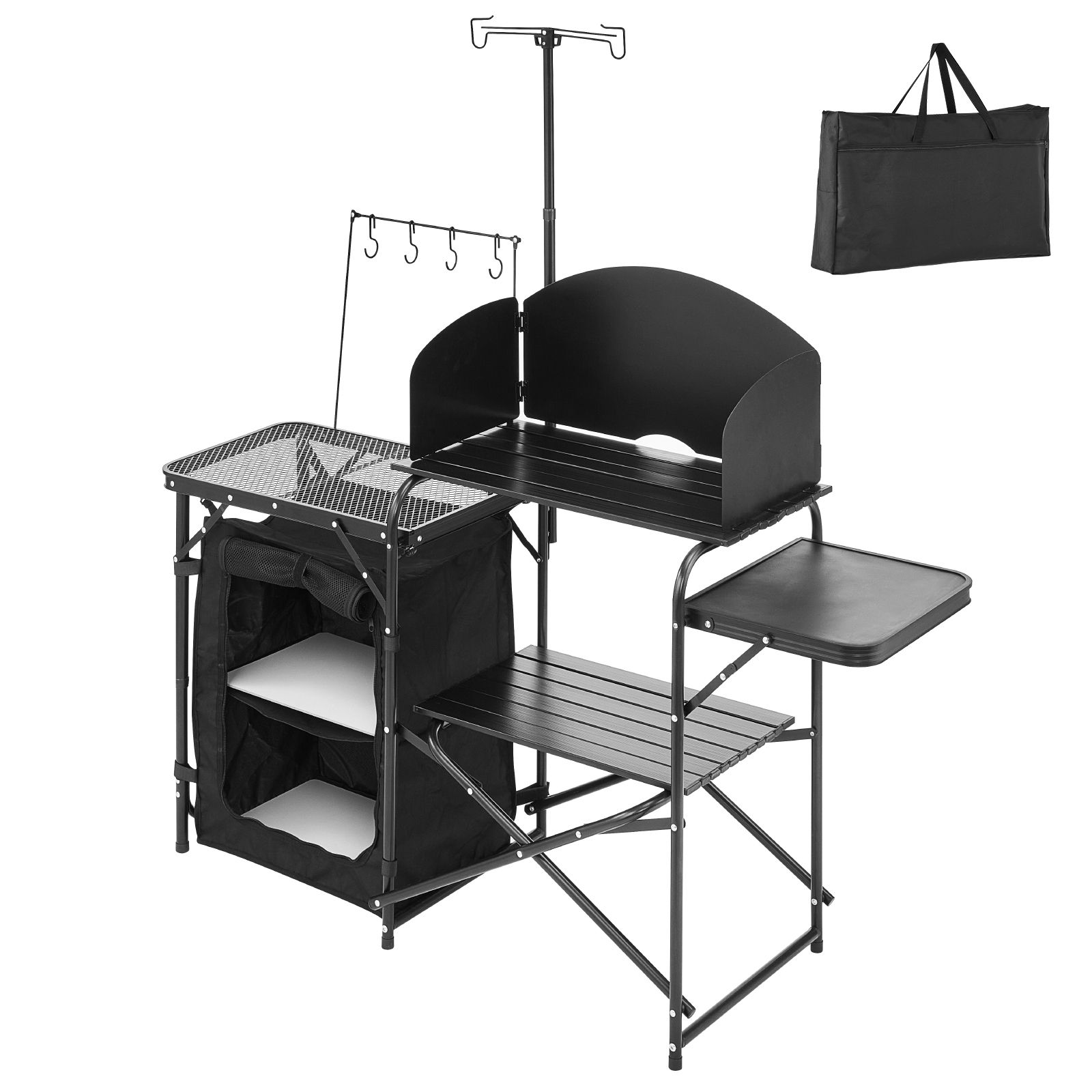 Camping Cooking Cupboard - キャンプ用キッチンテーブル、アウトドアキャンプ用調理台、収納棚付きアルミ製ポータブルクックステーション、キャリーバッグ