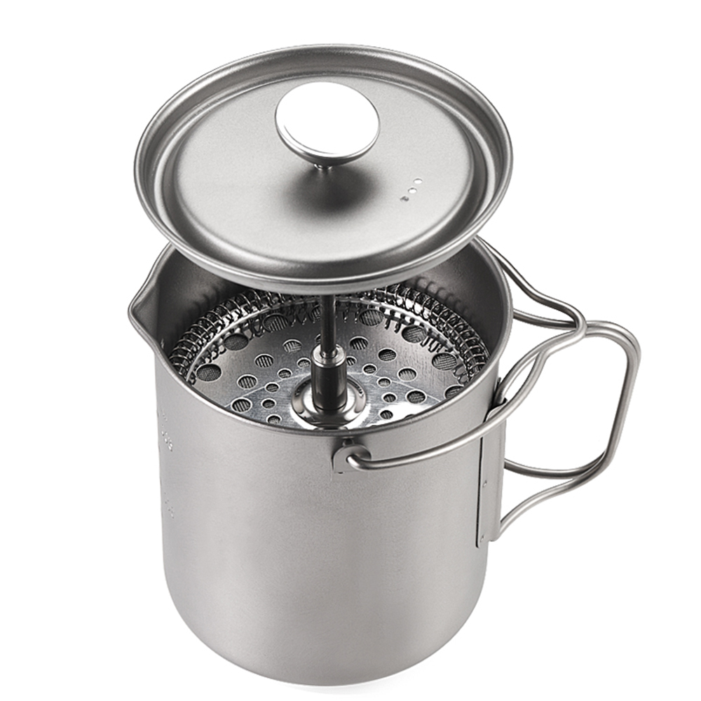 Camping Cooking Gadgets - Lixada-折りたたみ式チタンスプーン付き屋外キャンプ調理鍋、コーヒーメーカー、フレンチプレスマグ、750ml