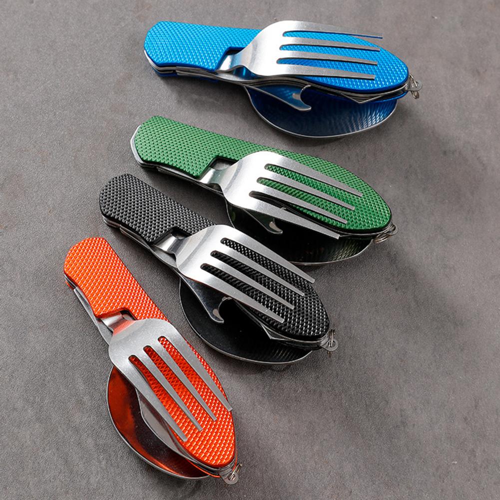 Camping Cooking Tray - 屋外折りたたみカトラリー金属ピクニックハイキングバックパッキング取り外し可能なフォークスプーンフルーツカッター折りたたみ食器調理器具