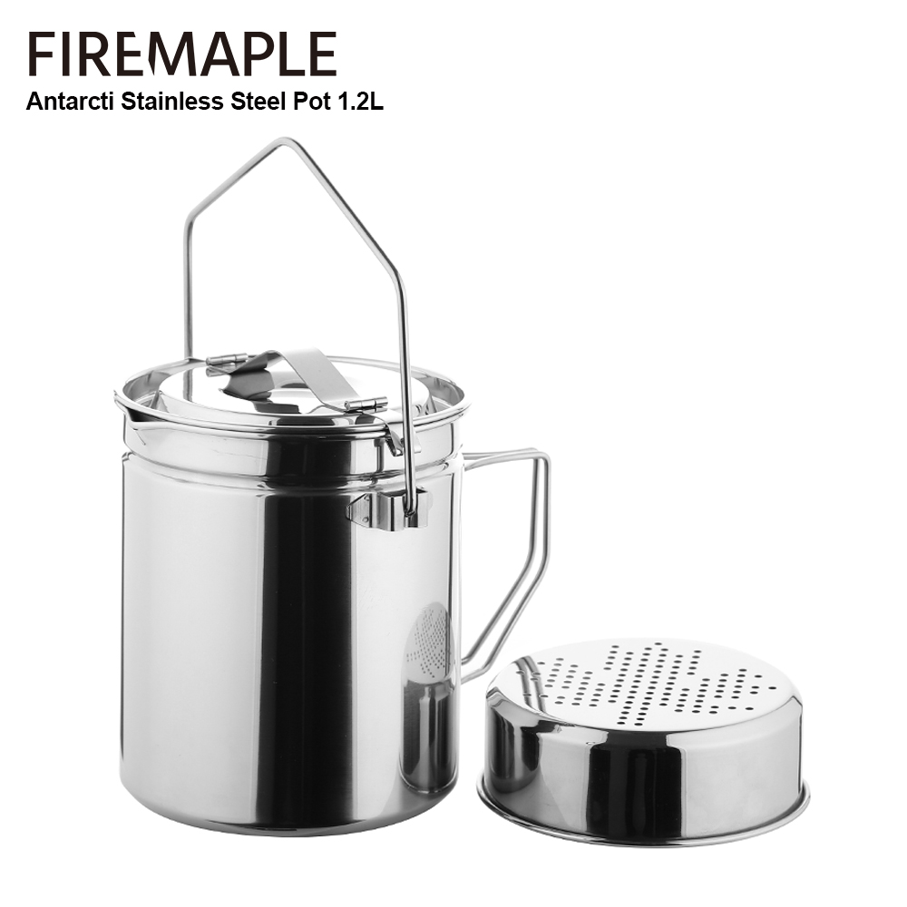 Camping Cooking Unit - Fire-maple 1.2lステンレス鋼スチーマーポット、ロック可能な蓋付きアンタクティブビークラフトポットハイキングキャンプ用木製調理器具セット