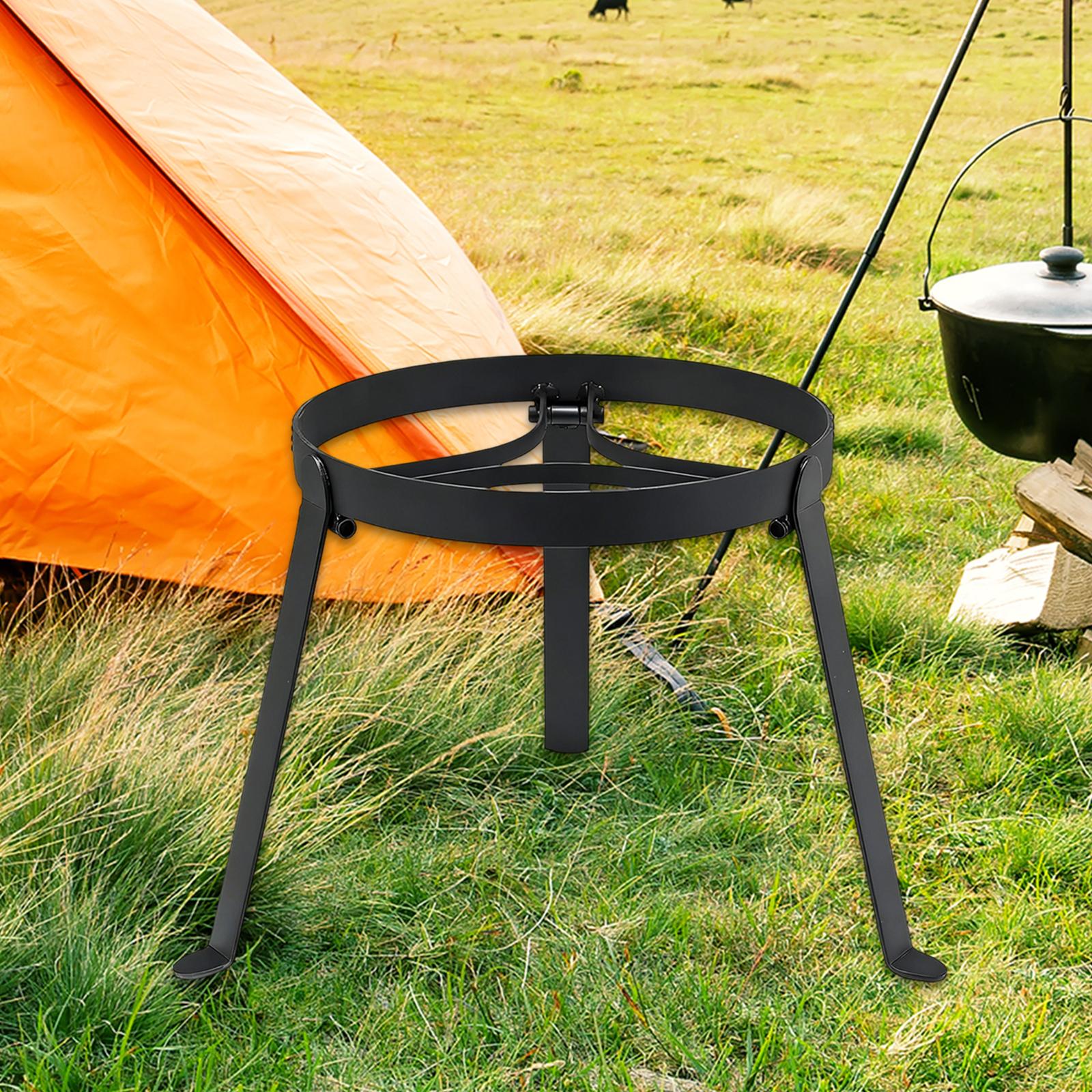 Camping Outdoor Cooking Equipment - 折りたたみ式キャンプファイヤー用三脚鉄製ポータブルグリルスタンド、アウトドアキャンプキッチン用調理器具ラック