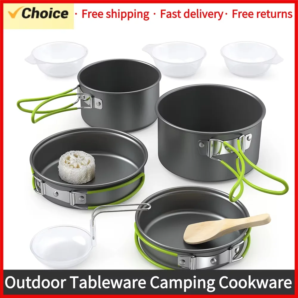 Camping Cooking Set For 4 - 屋外調理キャンプ用具セット 2～3人用 4ピース硬質アルミニウム合金素材 アウトドアコンビネーションポータブルポットセット