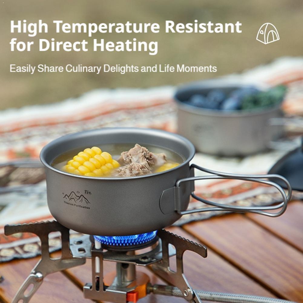 Camping Cooking Gadgets - 超軽量チタン製バックパッキング調理器具、持ち手付きポータブルキャンプポット、アウトドアハイキング料理用