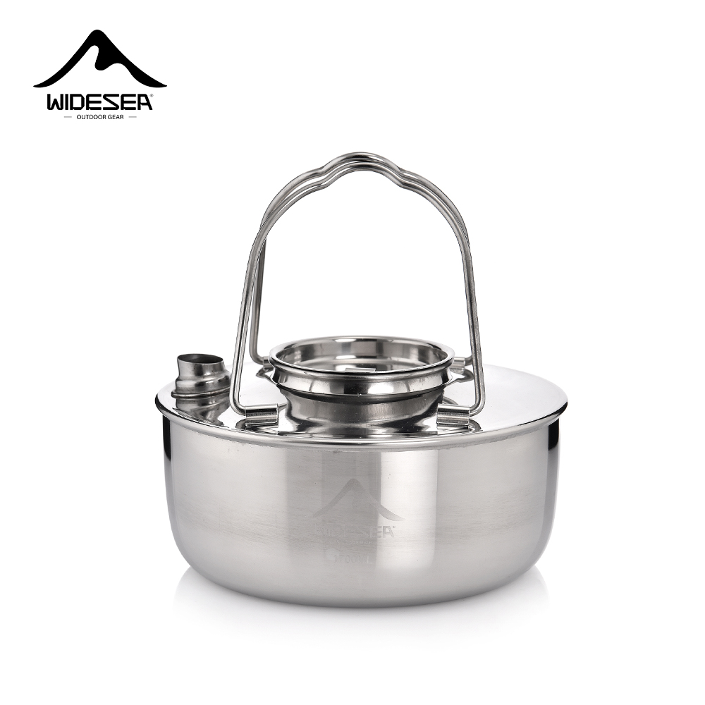 Camping Cooking Unit - Wideea-ステンレス鋼のやかん、旅行の必需品、コーヒー調理、ポータブル調理器具、アウトドアキャンプ、短い穴のデザイン、1.7l、ss304