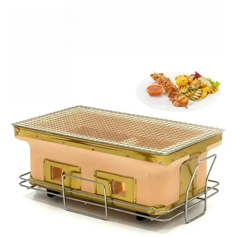 Japanese Camping Cooking - 大型長方形チャコールグリル、日本製陶器グリル、卓上グリル、裏庭屋外調理キャンプ用クロムグリル