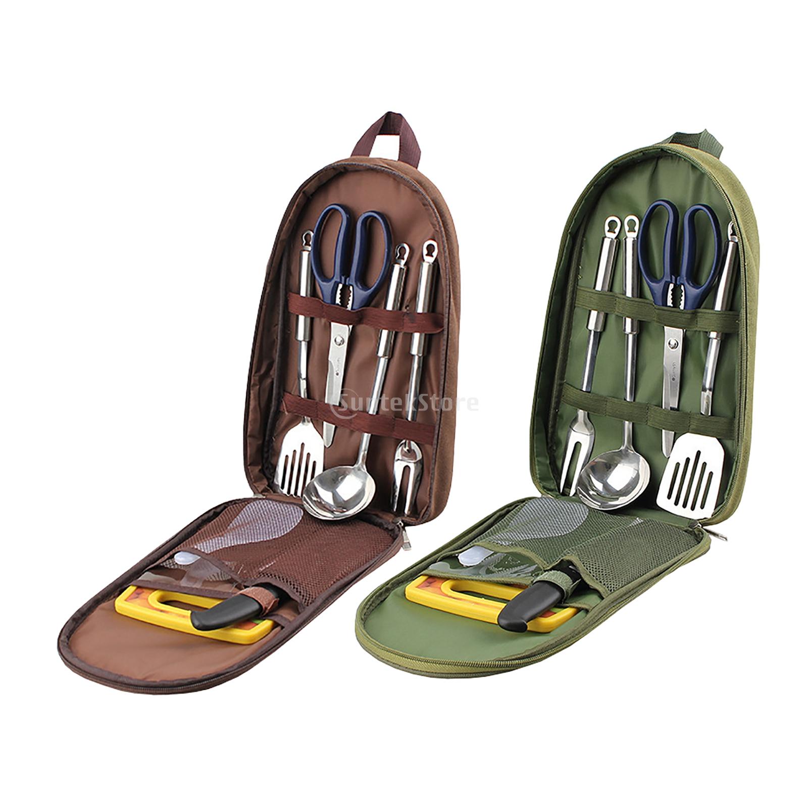 Quechua Camping Cooking Set - 7 個キャンプキッチン用品セットキャリングバッグ付きバーベキュービーチハイキングトラベルオーガナイザー収納パッククックガジェット機器ギア
