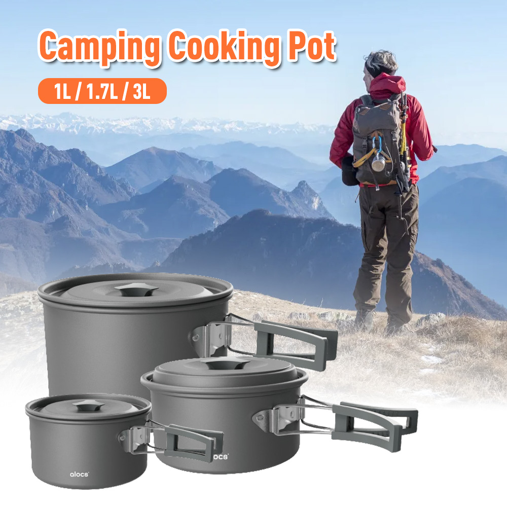Camping Cooking Unit - 折りたたみ式ハンドル付きキャンプ用調理鍋、ピクニックハイキング用アルミニウム合金調理器具