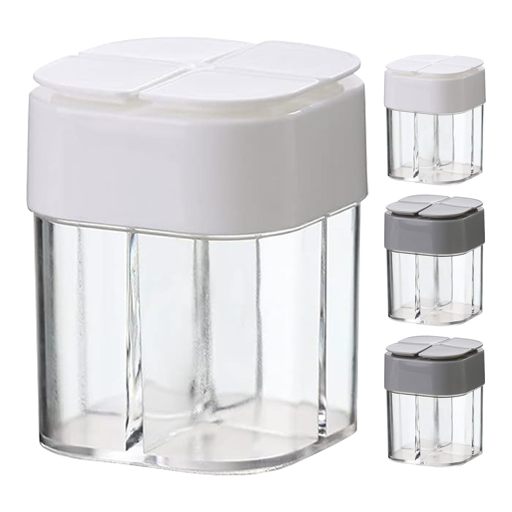Camping Cooking Set For 4 - 4 in 1調味料容器セット。塩・胡椒入れ、プラスチック製フリップ蓋、密閉式、旅行用、キャンプ用、料理用、バーベキュー用調味料入れ。