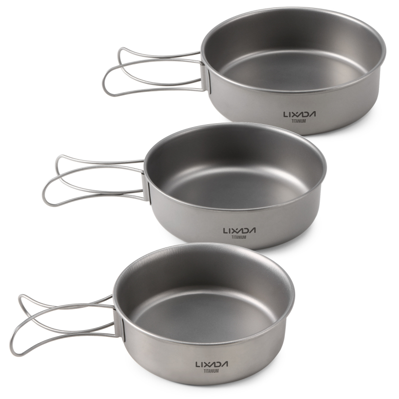 Camping Cooking Tray - Lixada-超軽量チタンボウル、ディナーボウル、フライパン、折りたたみ式ハンドル、食器、アウトドアキャンプ、旅行用品