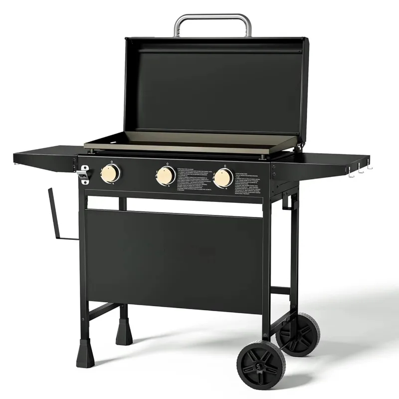 Camping Cooking Flat Top - 車輪付き屋外フラットトップ調理ステーション – テーブルトップグリルに変換可能、2-in-1デザイン、キャンプ、ピクニック、裏庭バーベキューに最適