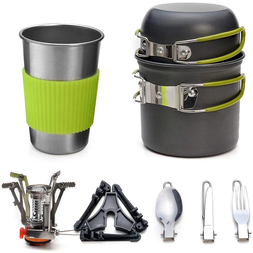 Camping Cooking Essentials - キャンプ調理器具キット ストーブ付き アウトドアクッキングセット アウトドアポット 旅行食器 キッチン