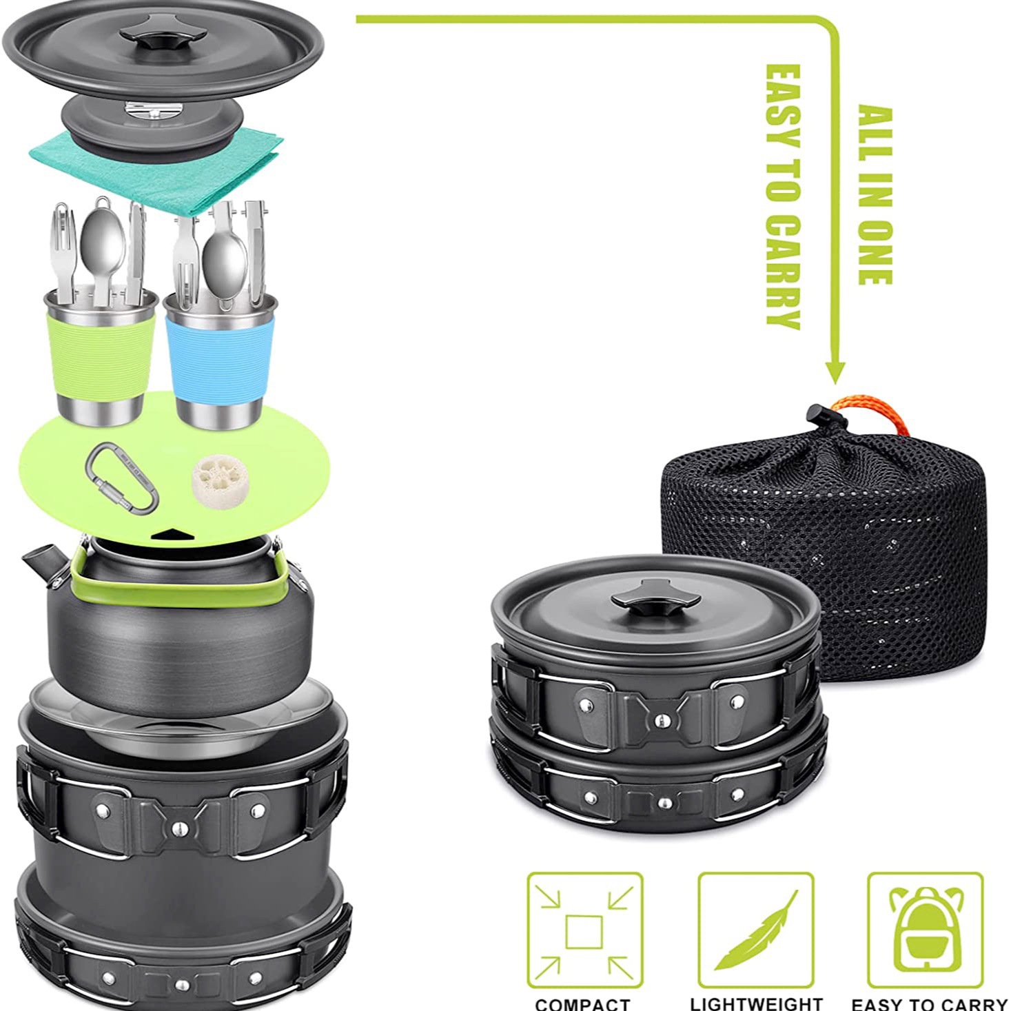 アウトドアキャンプクックセット（ケトル付き）、304ステンレ - Camping Cooking Kettle のレビューと価格