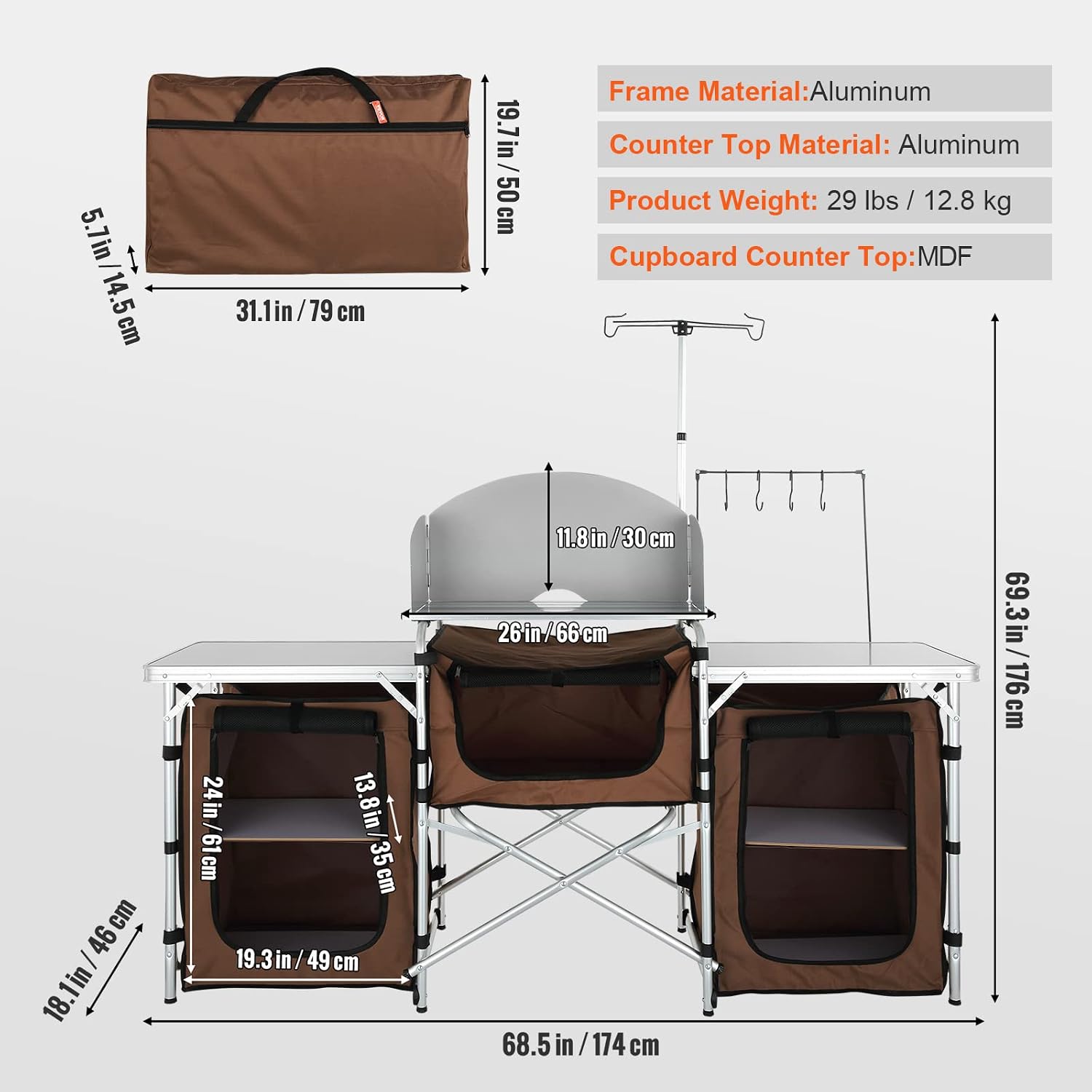 キャンプ用キッチンテーブル、折りたたみ式アウトドア調理台（収 - Camping Cooking Cupboard のレビューと価格