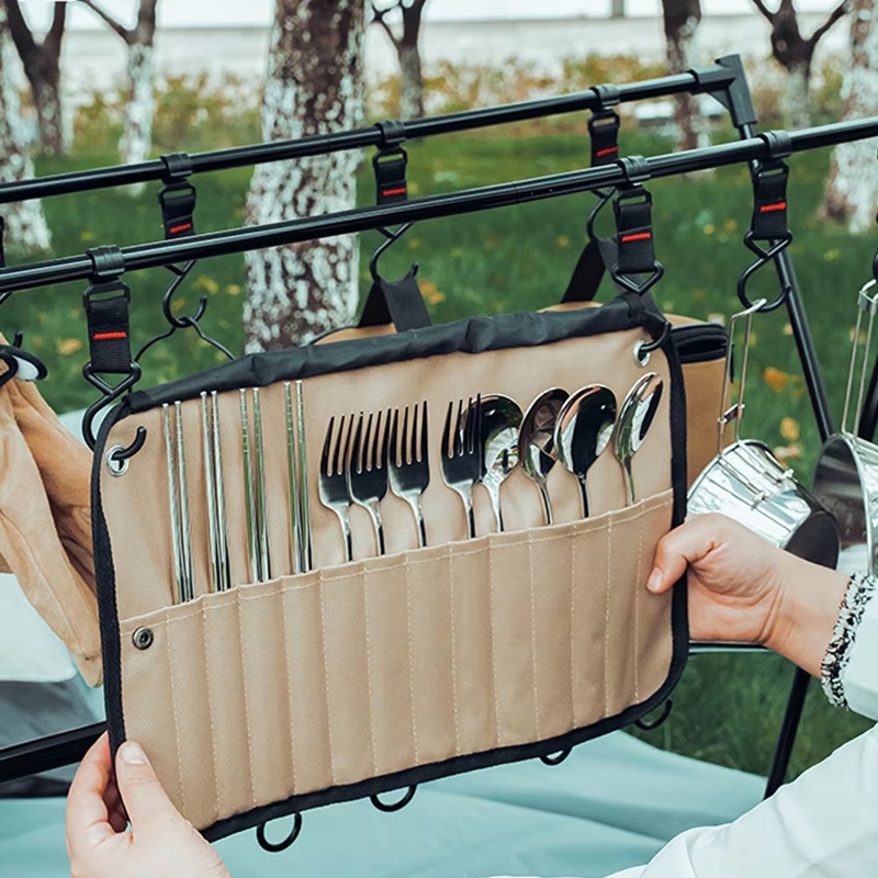 ポータブル屋外食器収納袋ステンレス鋼食器吊り下げバッグ旅行収 - Camping Cooking Utensils Storage のレビューと価格