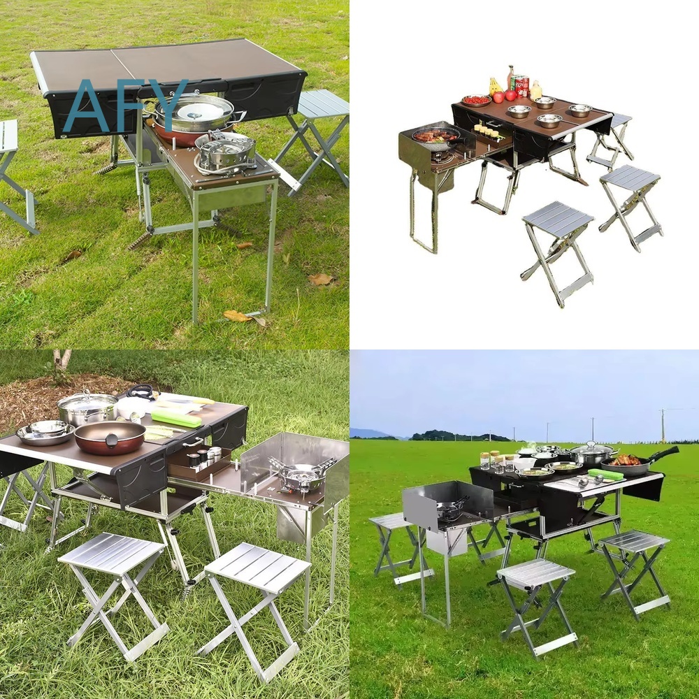 ポータブル折りたたみ式フードトレーラー、屋外調理グリル、ダイ - Camping Cooking And Dining Set のレビューと価格