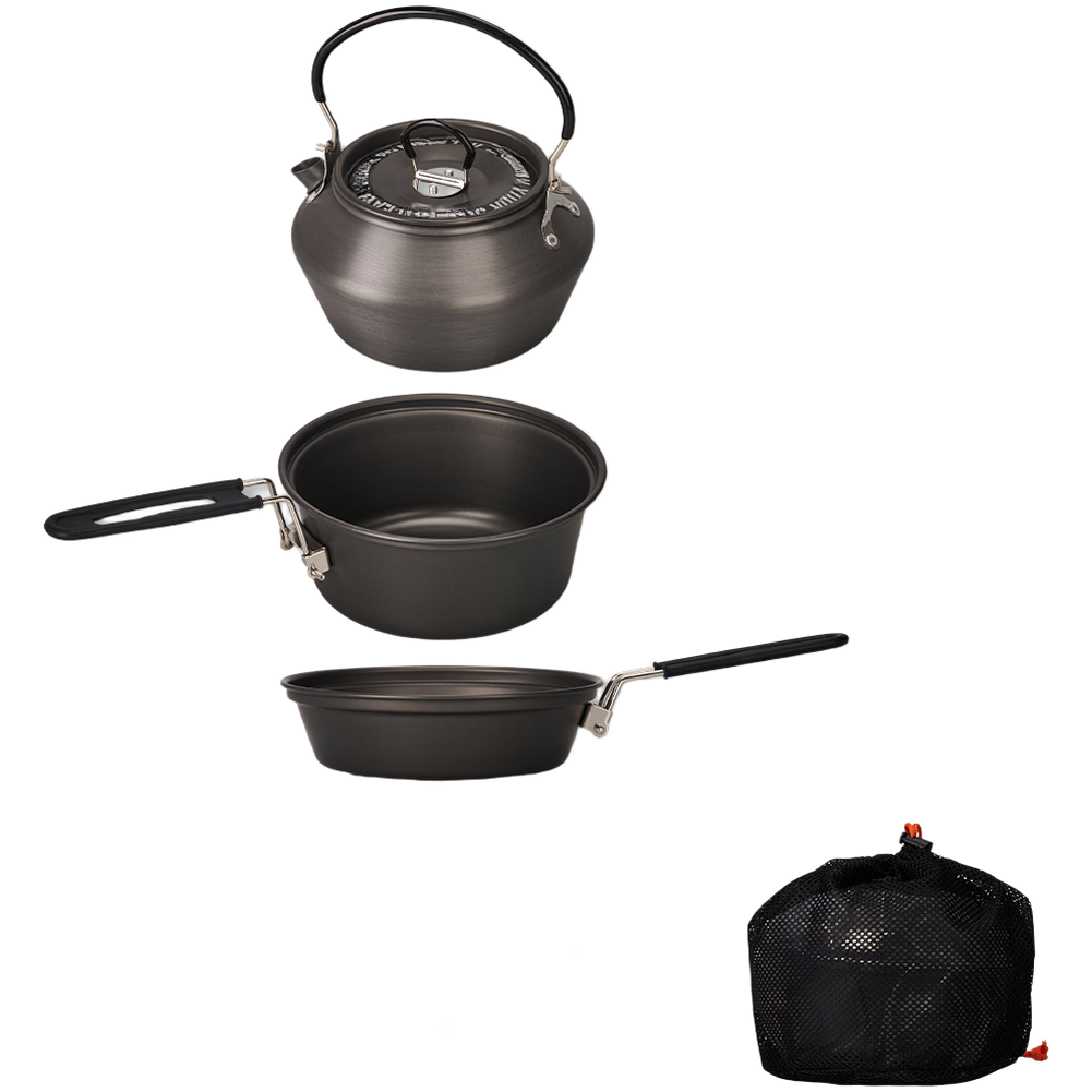 軽量アルミ合金キャンプ調理器具セット 3 ピースポットパンケ - Camping Cooking Kettle のレビューと価格