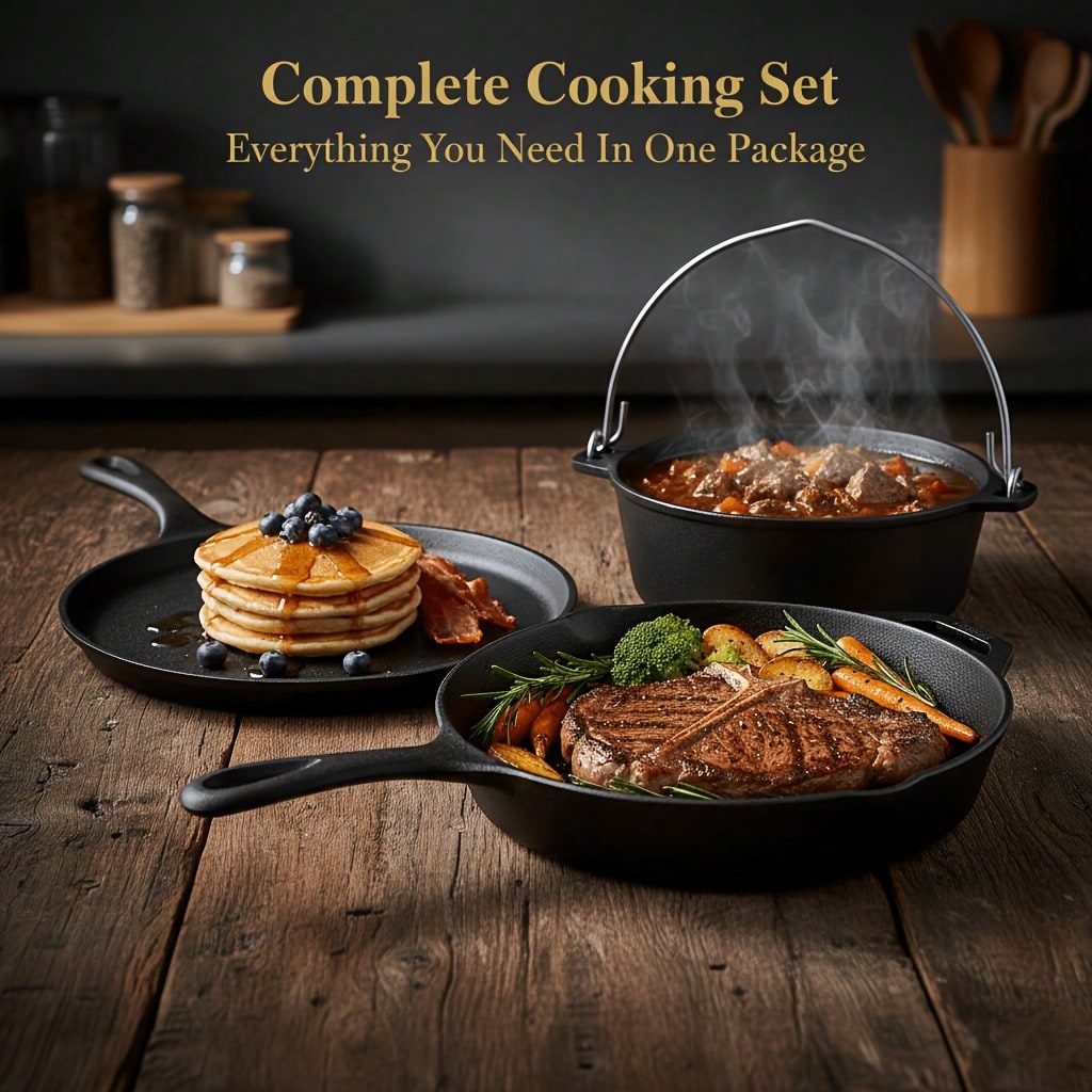 PACILACK 鉄製鍋フライパンセット、4点セット（スキレ - Camping Cooking Set For 4 のレビューと価格