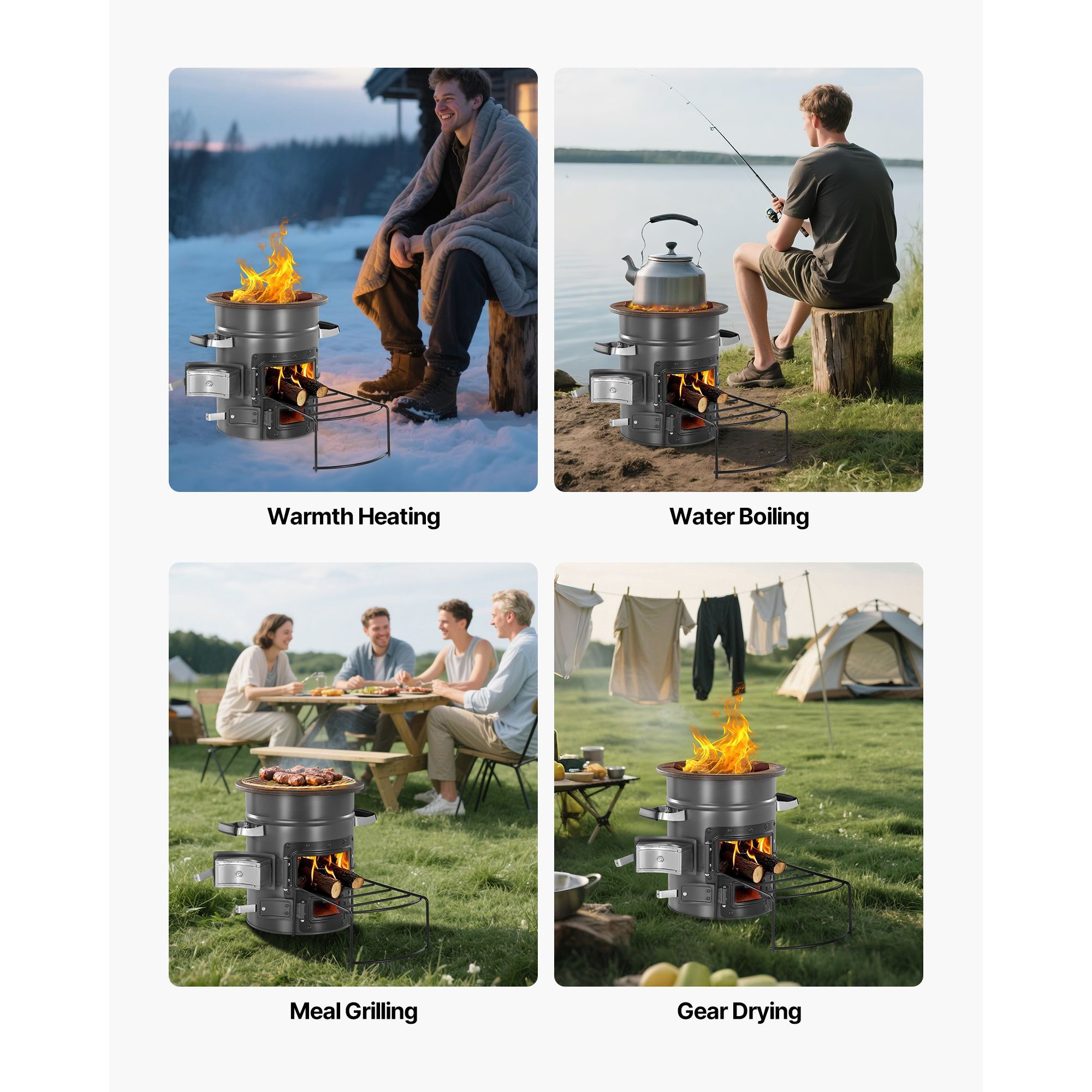 キャンプ用ロケットストーブ、携帯用薪ストーブ（キャリーバッグ - Camping Double Cooking Stove のレビューと価格
