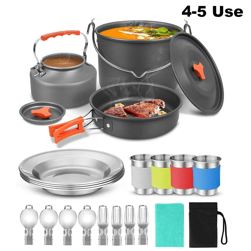 メッシュバッグ付きアルミアウトドアキャンプ調理器具セット折り - Camping Cooking Set For 4 のレビューと価格