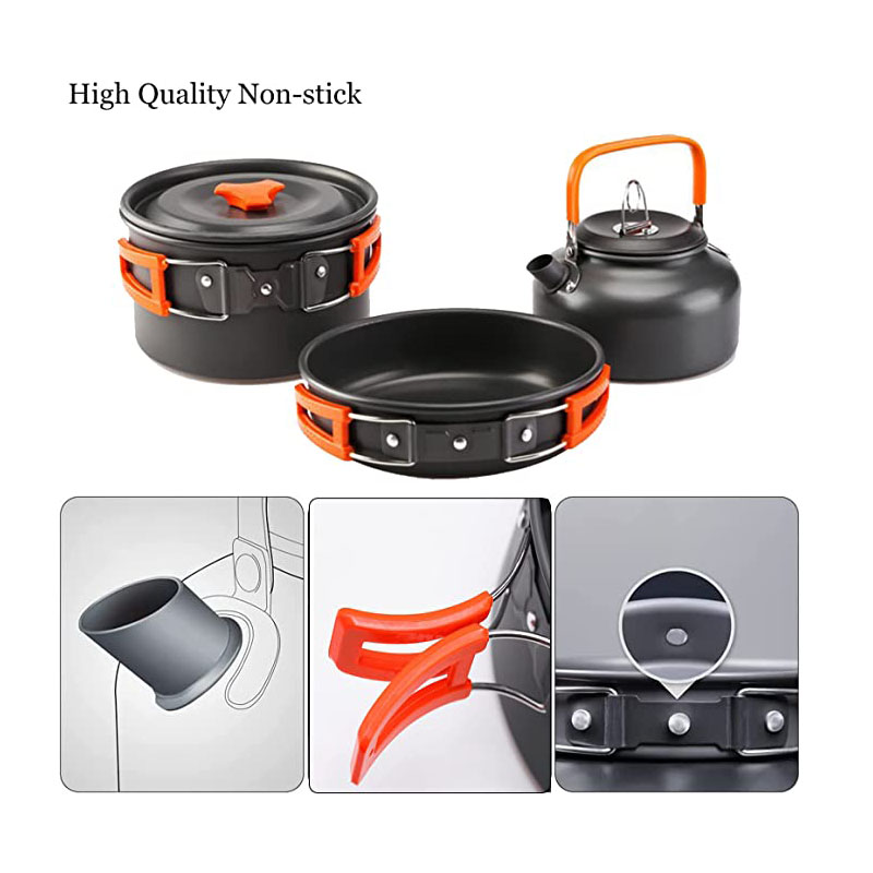 メッシュバッグ付きアルミアウトドアキャンプ調理器具セット折り - Camping Cooking Set For 4 のレビューと価格