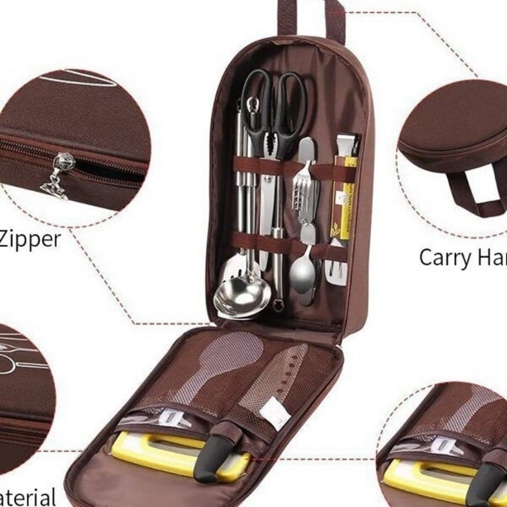 大容量のキャンプ用調理器具バッグ。食器や調理器具を収納できる - Camping Cooking Utensils Storage のレビューと価格