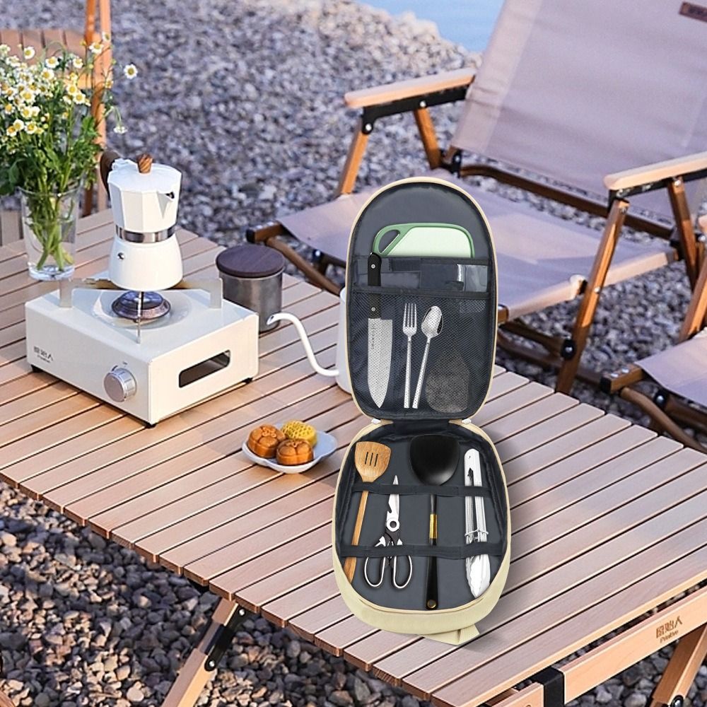 大容量のキャンプ用調理器具バッグ。食器や調理器具を収納できる - Camping Cooking Utensils Storage のレビューと価格