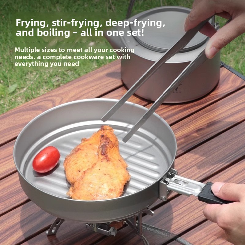 軽量純チタン製鍋セット、アウトドアキャンプ用調理器具、携帯用 - Camping Cooking Kettle のレビューと価格