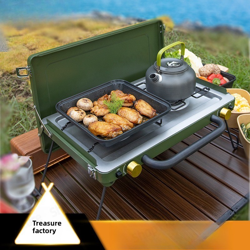 携帯用ダブルバーナーカセットガスコンロ、ピクニックや野外料理 - Camping Double Cooking Stove のレビューと価格