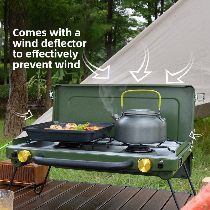 携帯用ダブルバーナーカセットガスコンロ、ピクニックや野外料理 - Camping Double Cooking Stove のレビューと価格