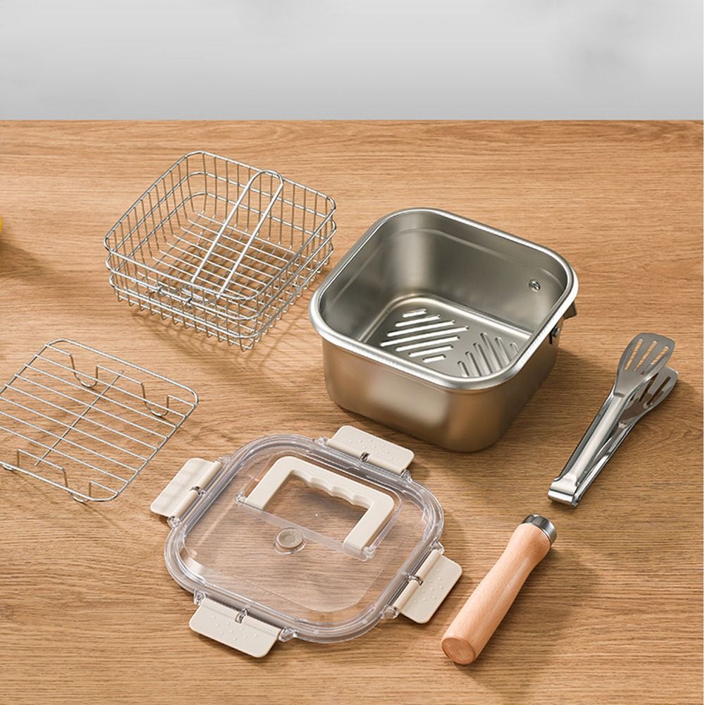 ポータブルステンレス鋼フライパン正方形ノンスティック調理鍋バ - Camping Cooking Unit のレビューと価格