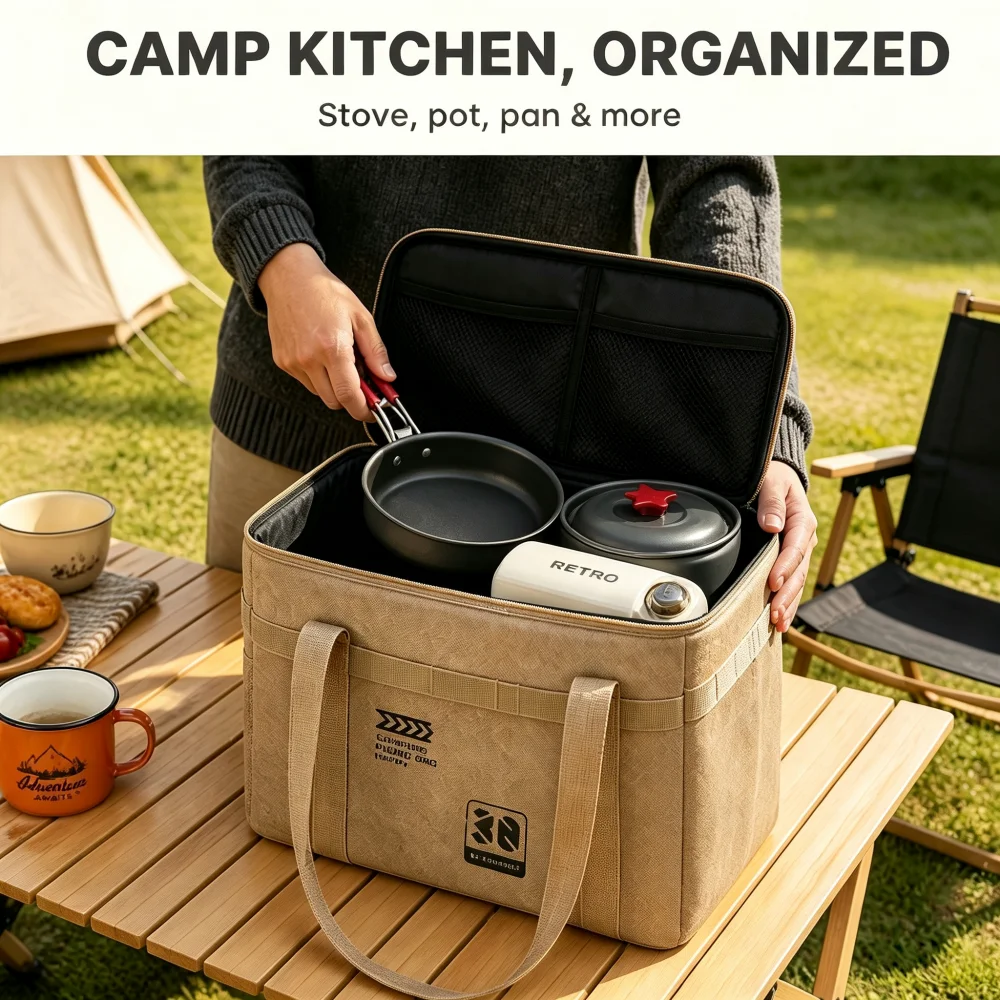 30L大容量キャンプ用調理器具収納バッグ 防水アウトドアキャ - Camping Cooking Cupboard のレビューと価格