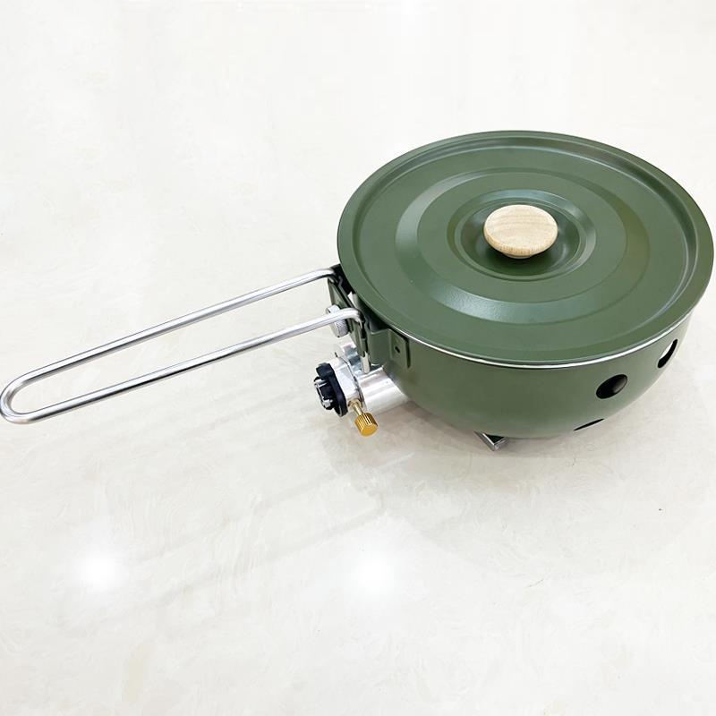 キャンプ用ガスストーブ ノンスティックパン付き 防風ポータブ - Camping Cooking Cupboard のレビューと価格