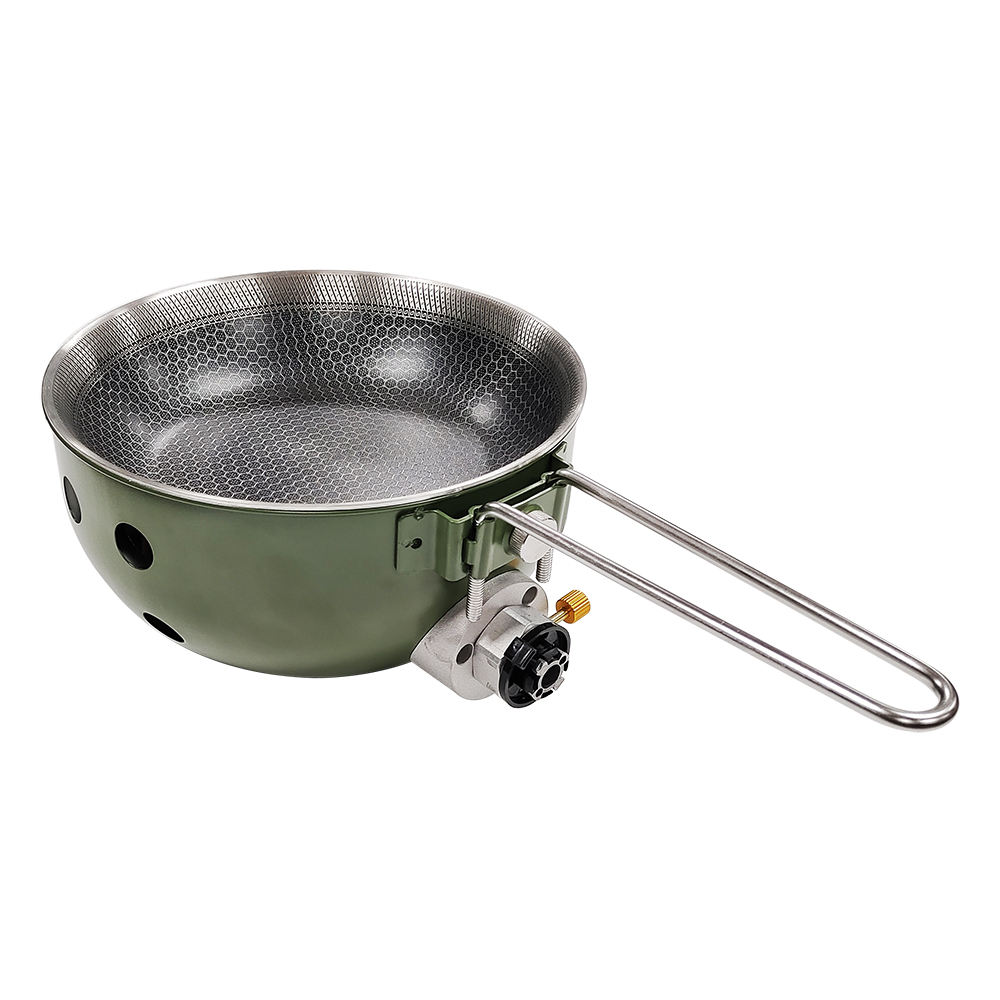 キャンプ用ガスストーブ ノンスティックパン付き 防風ポータブ - Camping Cooking Cupboard のレビューと価格
