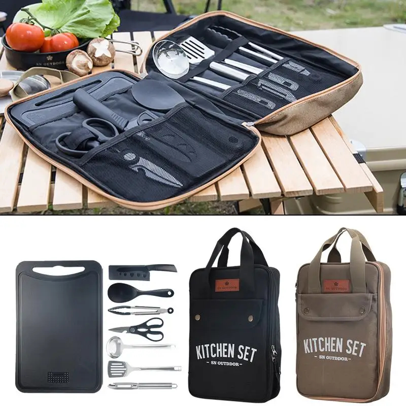 8点セット キャンプキッチン調理器具セット ポータブル屋外旅 - Quechua Camping Cooking Set のレビューと価格